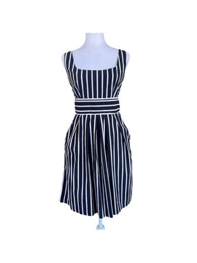 Corey P Navy White Stripe A Line Dress Size 10